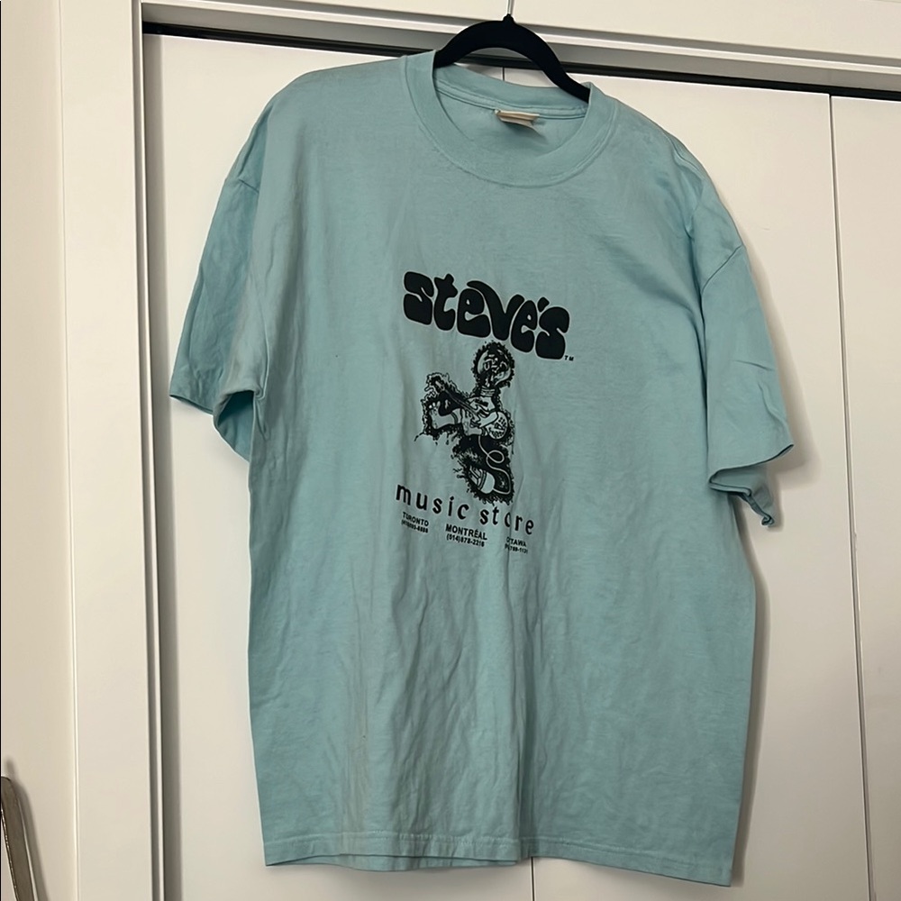 Light Blue T-Shirt Steve's Music Store Casual Graphic Relaxed Fit Tee